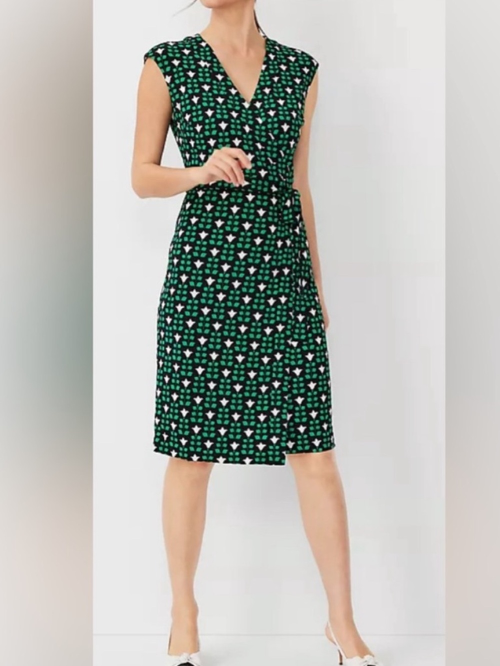NWTβ Ann Taylor Floral Sleeveless Wrap Dress Black Green White Size XS Petite
